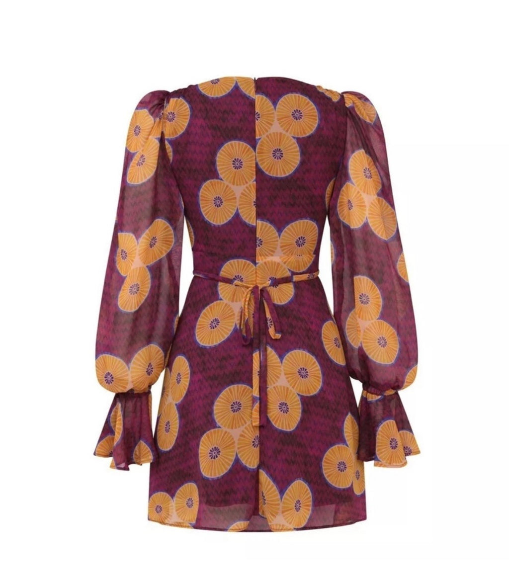 AUTUMN ADEIGBO Amelie Printed Cut-Out Mini A-Line Dress Sz 0