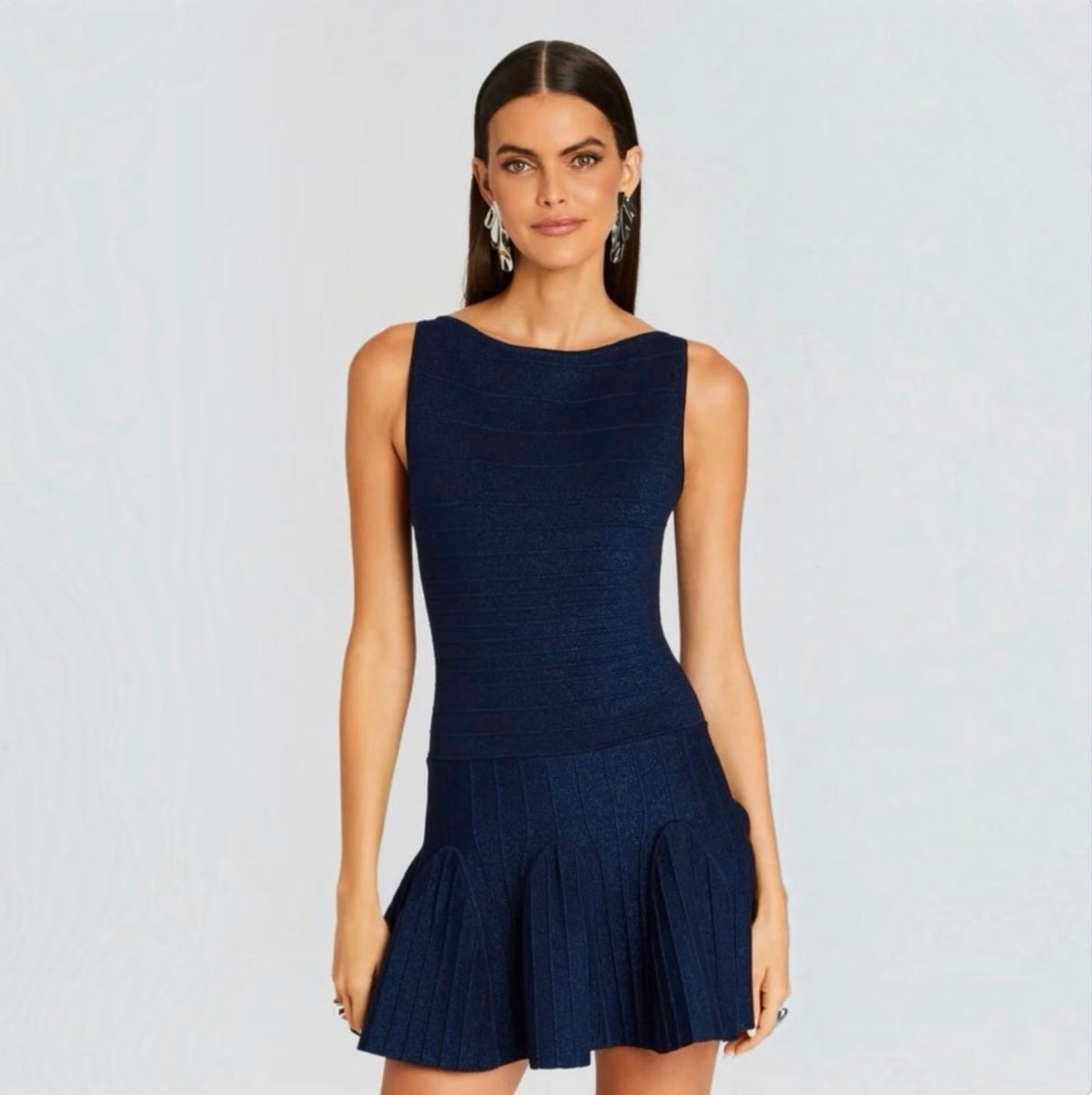 Retrofete 'Audrina' Metallic Navy Rayon Knit Dress Size Large