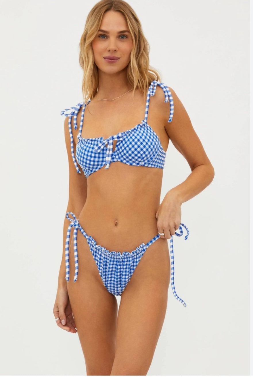 Beach Riot Caitlin Top Cara Bottom Seaside Gingham Bikini Set Sz Large $216