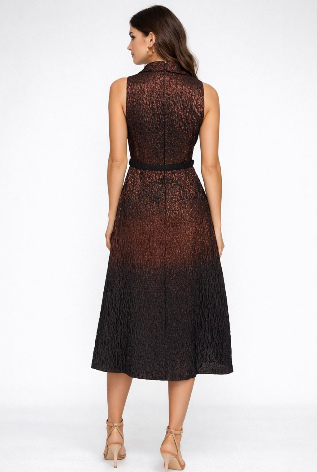 Kay Unger Sleeveless Ombré Bronze Midi Dress – Size 6 $348