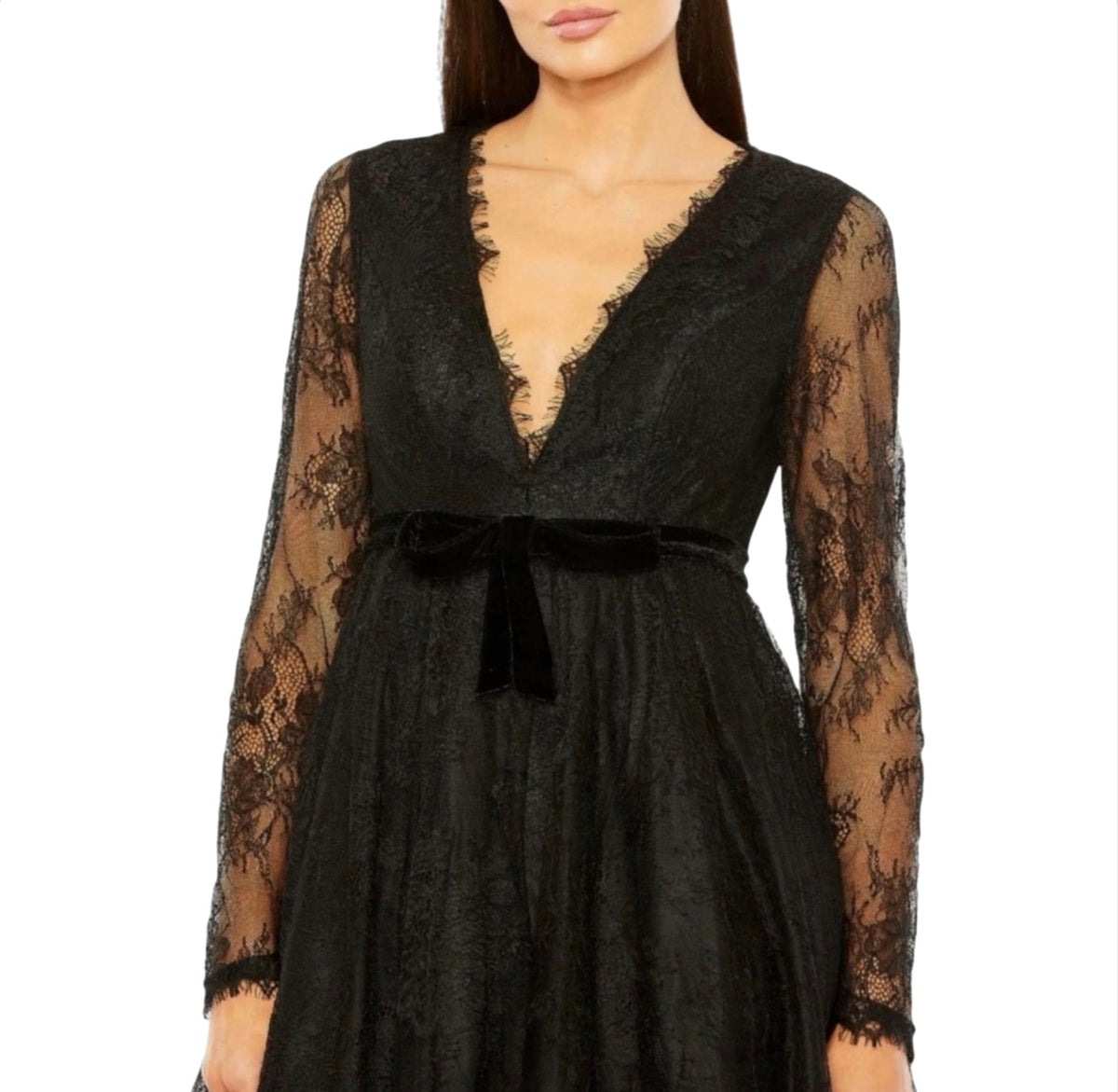 Mac Duggal 49794 Black Lace Long Sleeve Mini Dress