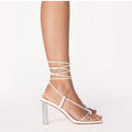 BILLINI Emerie Lace Up Sandal with Lucite Block Heel Sz 7 $75