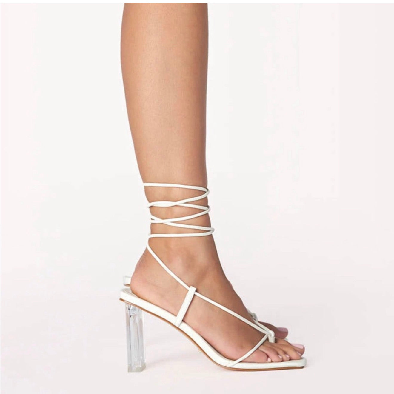 BILLINI Emerie Lace Up Sandal with Lucite Block Heel Sz 7 $75
