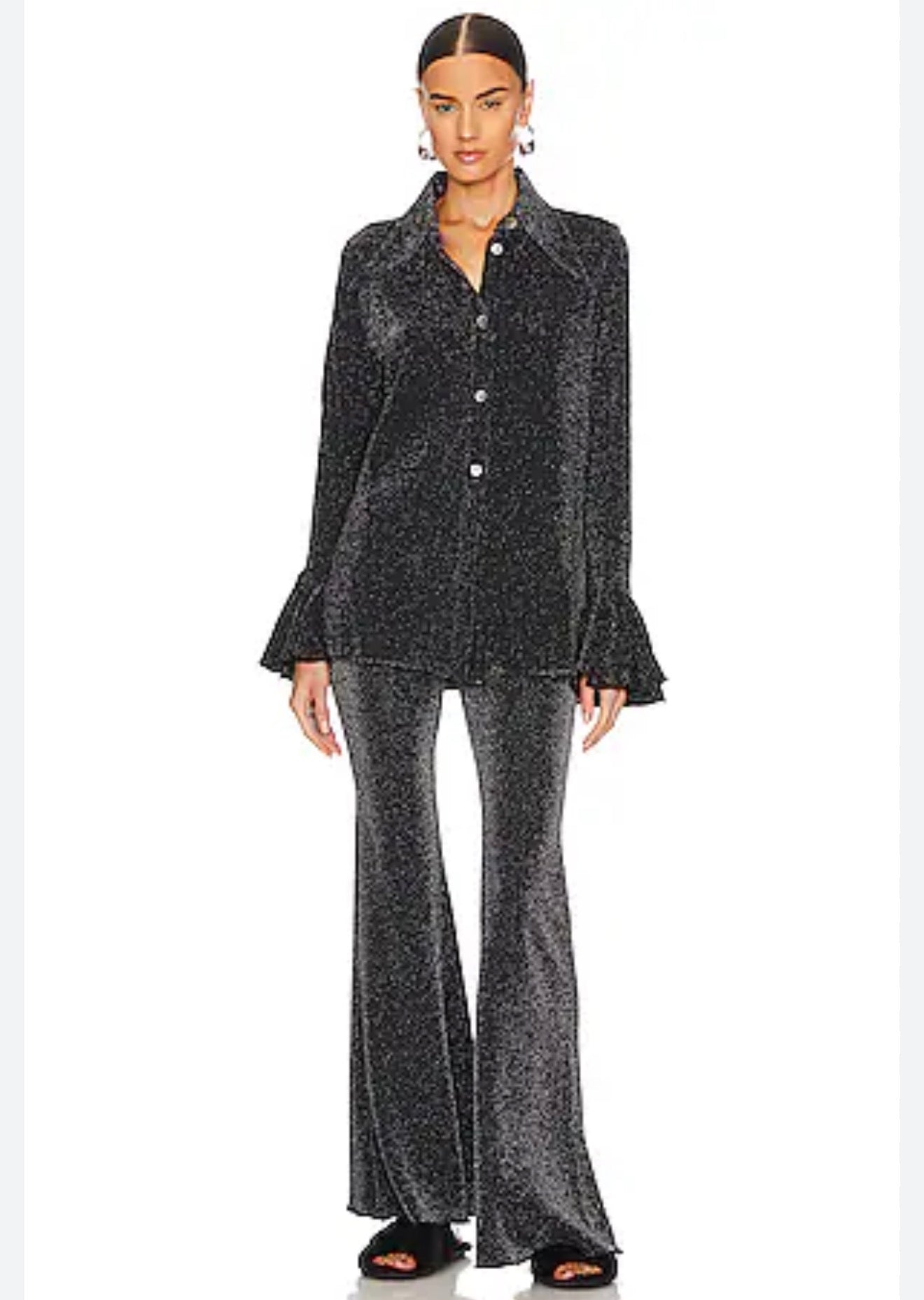 SLEEPER Black Cosmos Lurex Lounge Suit with Pants Sz Small $320