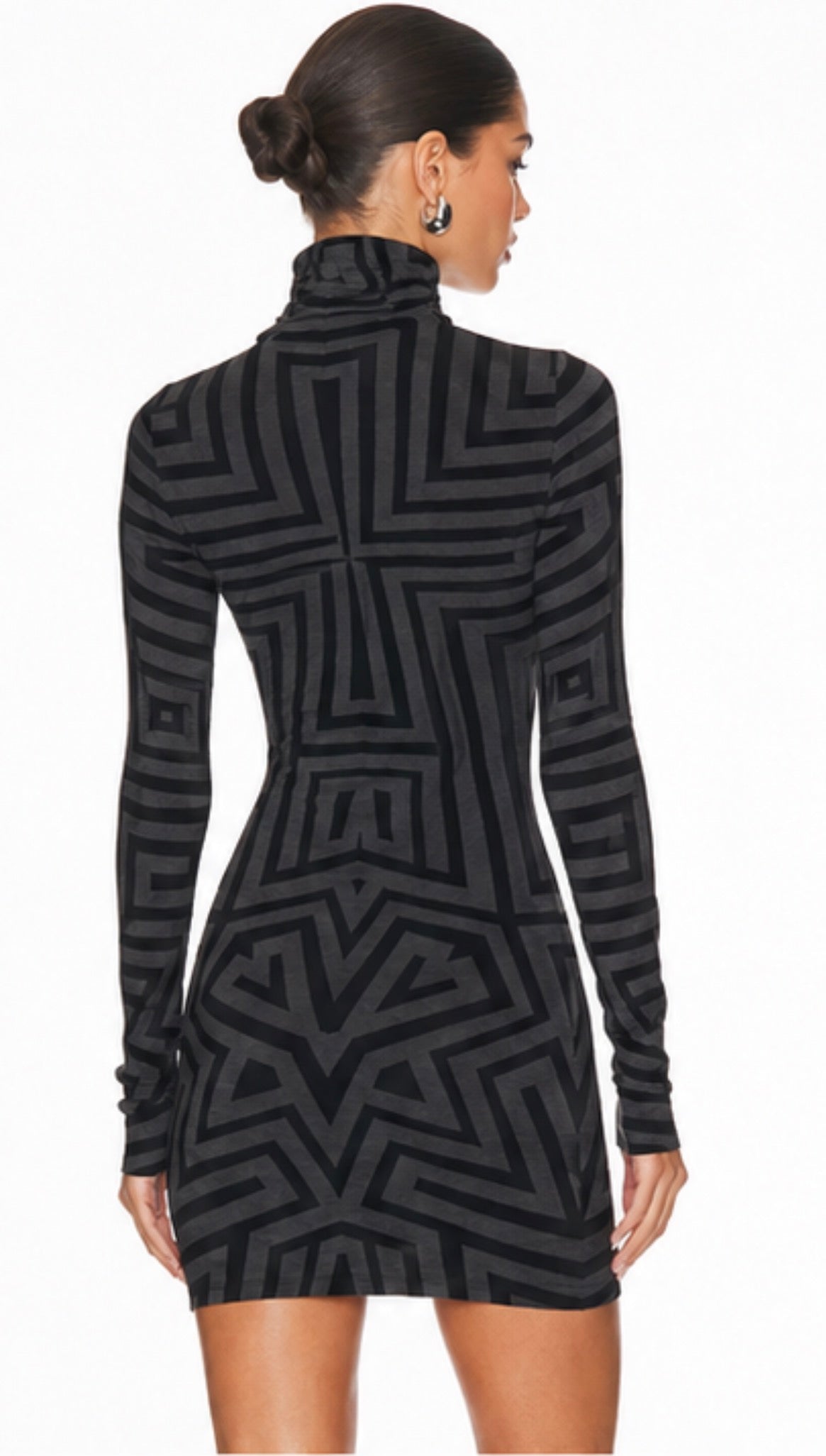 Gareth Pugh Geometric Mock Neck Bodycon Dress Grey Black Long Sleeve Italian 38 $365