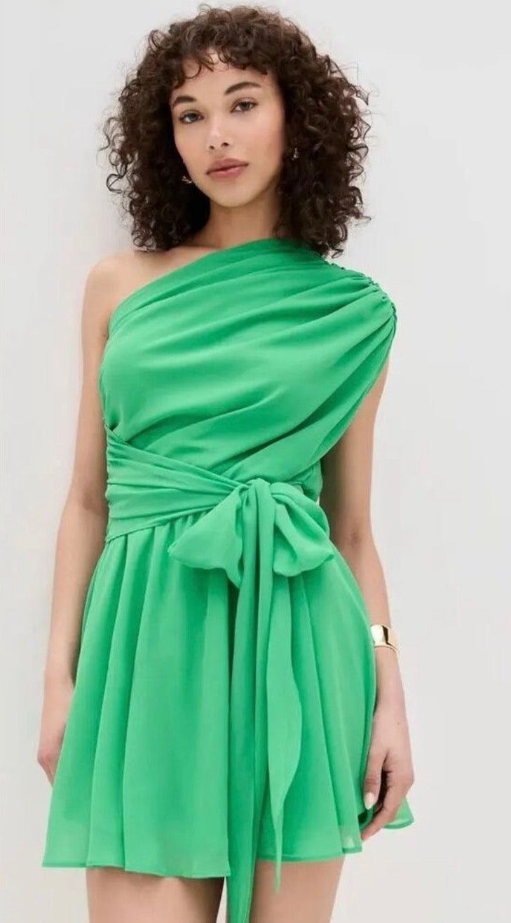 Amanda Uprichard Galleria Mini Dress Green Mantis One Shoulder Size Small $246