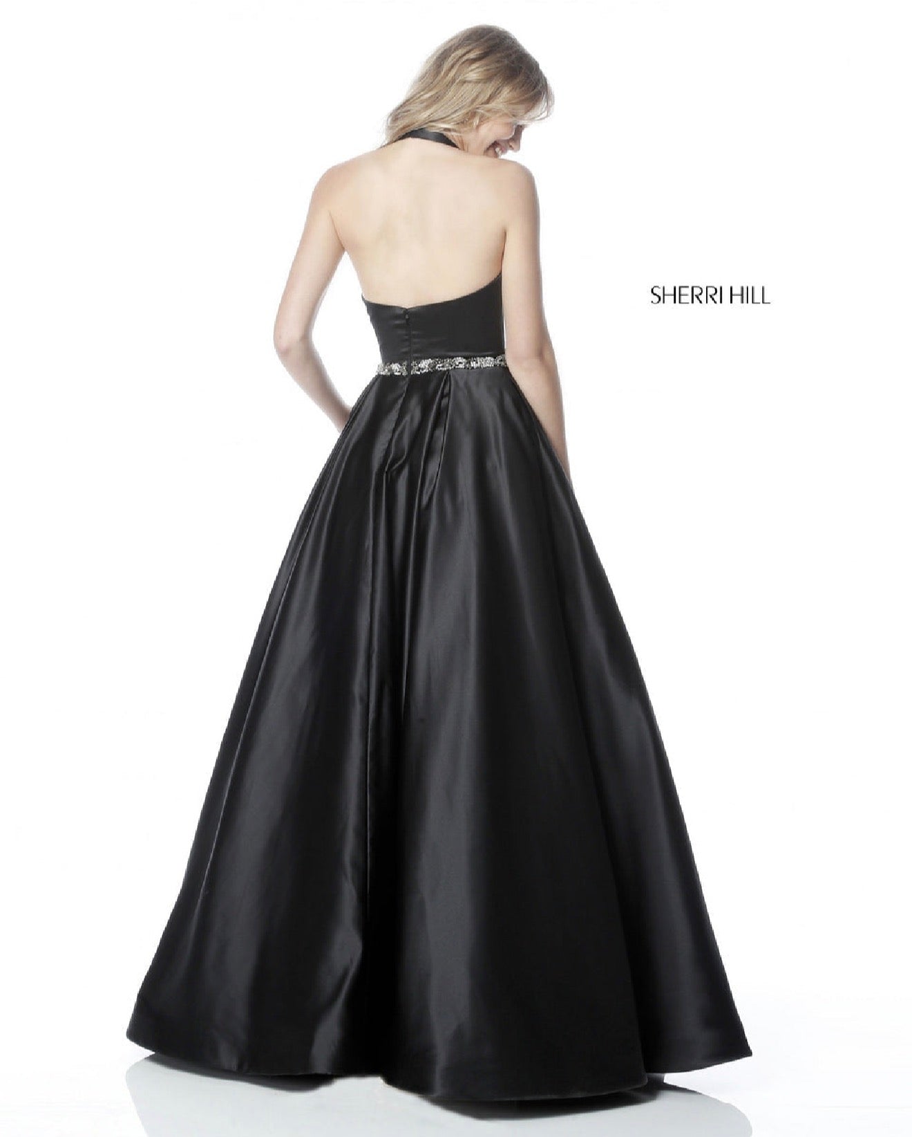 Sherri Hill 51588 Black Halter Ball Gown Beaded Waist Dress Size 4
$598