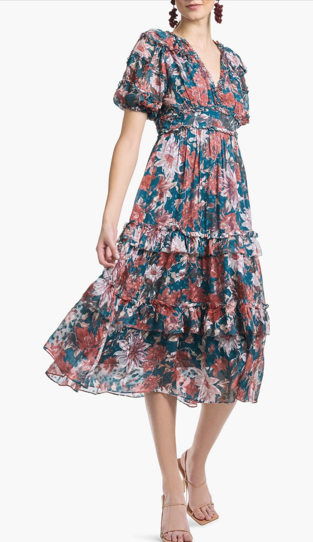 Sachin & Babi
Veronica Floral Tiered Dress in TEAL/GUAVA LILY Sz 0 $325