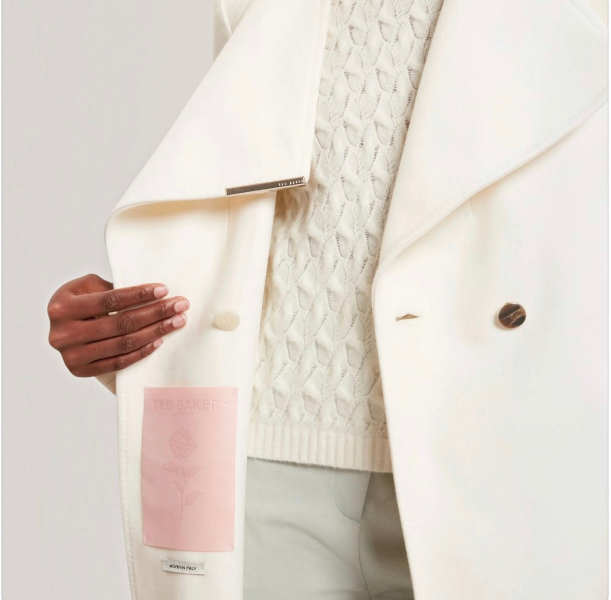 TED BAKER Rosell Ivory Wool Cashmere Belted Wrap Coat Size 3 US 8