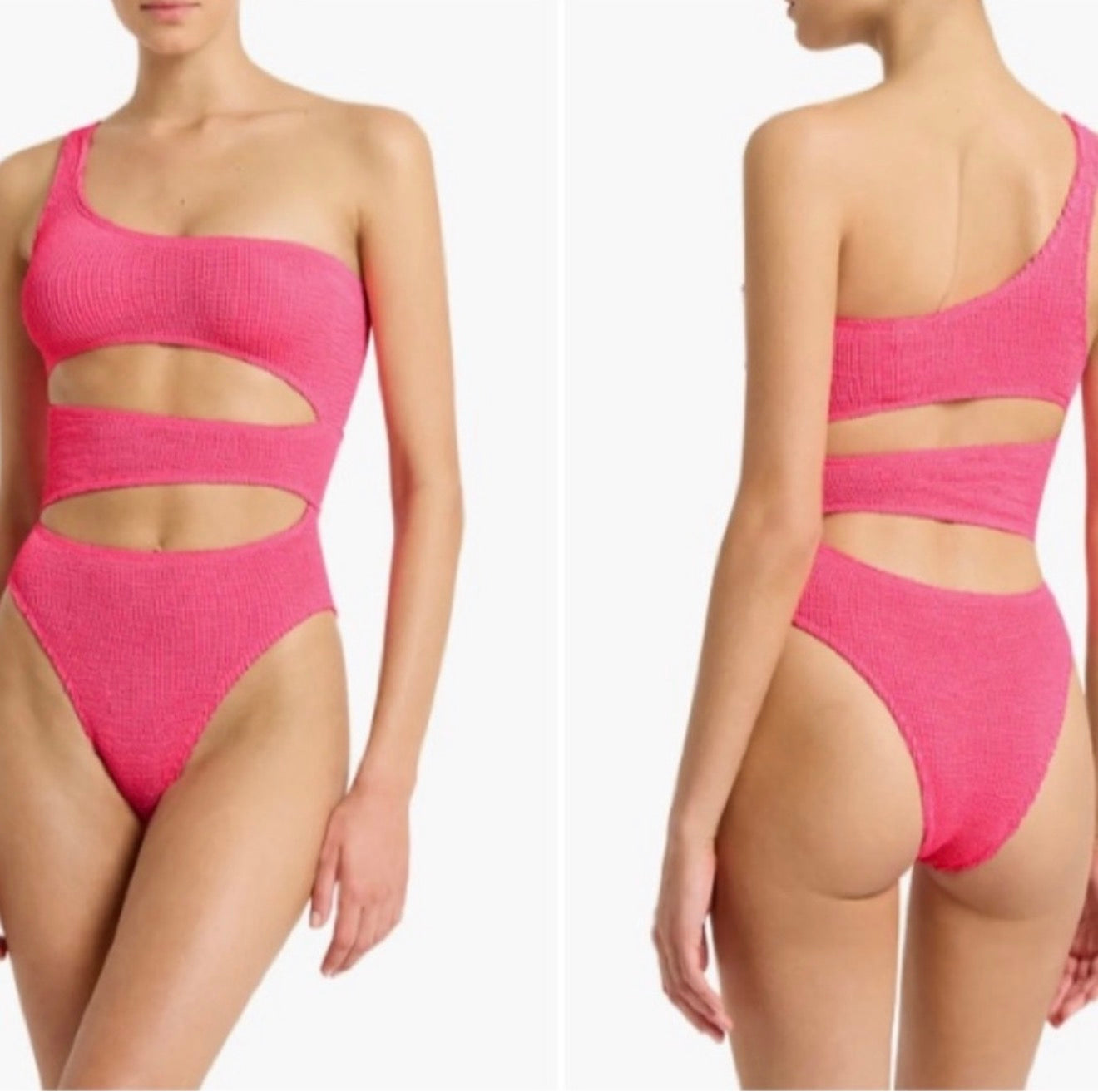NWT Bond Eye Neon Azalea Pink Rico Cutout One Shoulder One-Piece Swimsuit $200