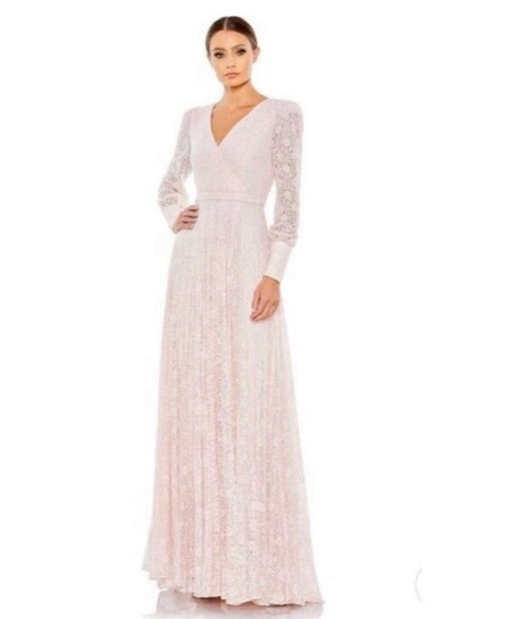 Mac Duggal 93679D BeadedLace Long Sleeve Wrap Over Gown Sz
20