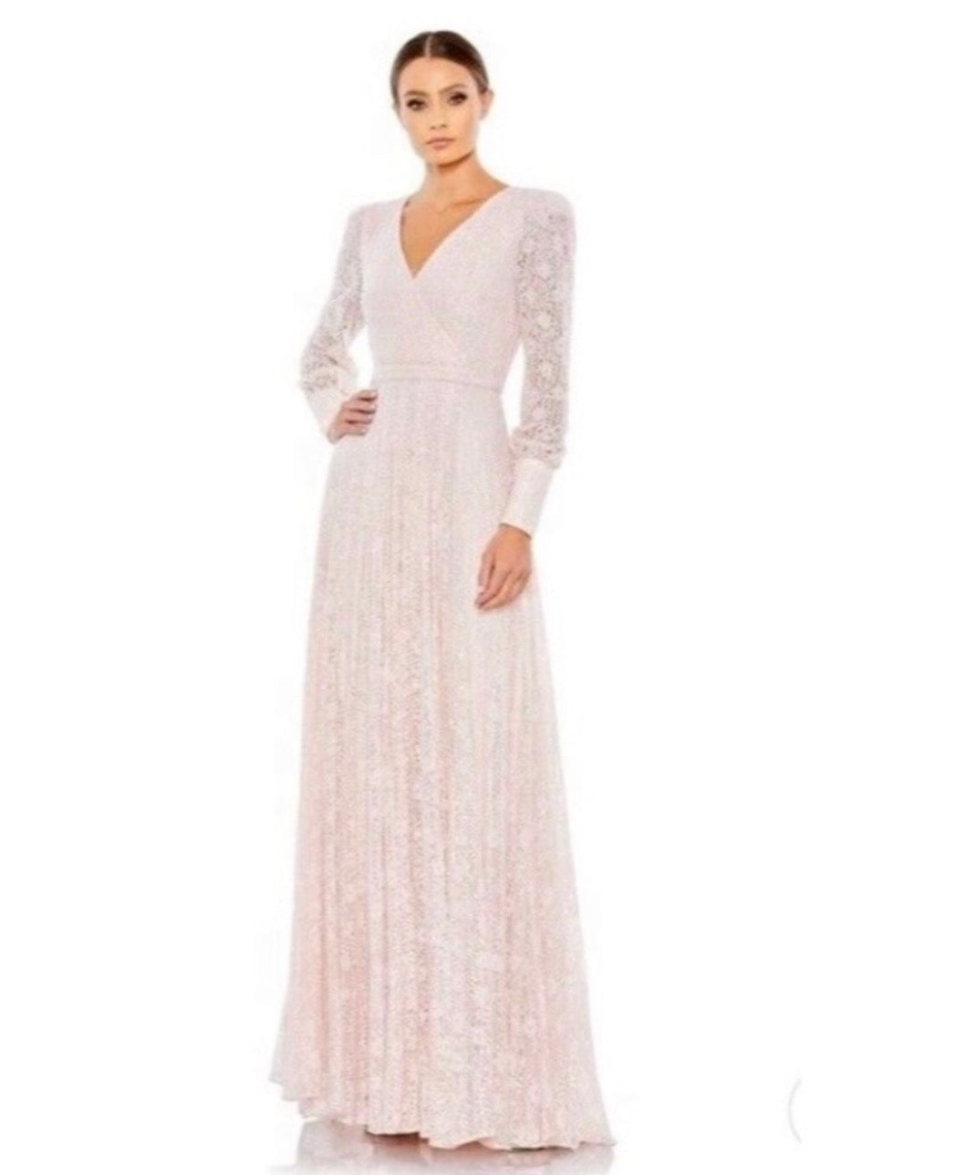 Mac Duggal 93679D BeadedLace Long Sleeve Wrap Over Gown Sz
20