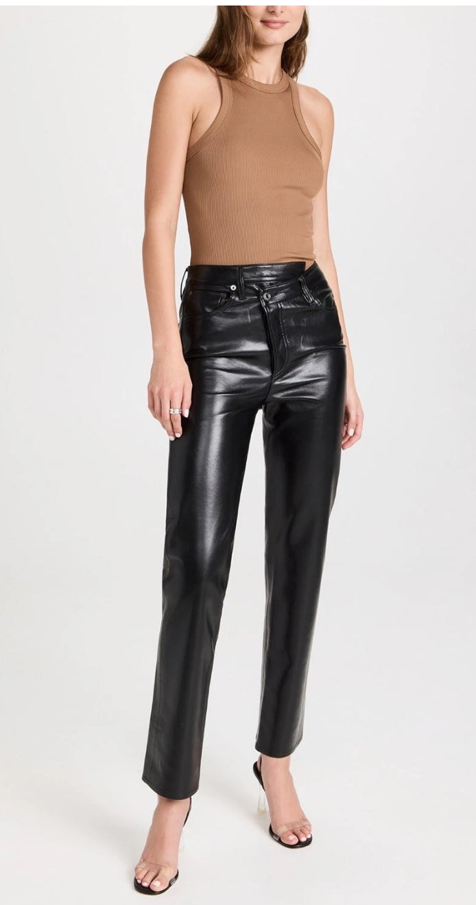 AGOLDE Black Leather Crisscross Straight Pants Sz 26
$378