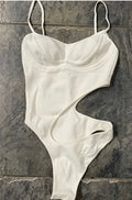 MUGLER Women's Asymmetric Cutout Bodysuit in Ivory Size XS $760
