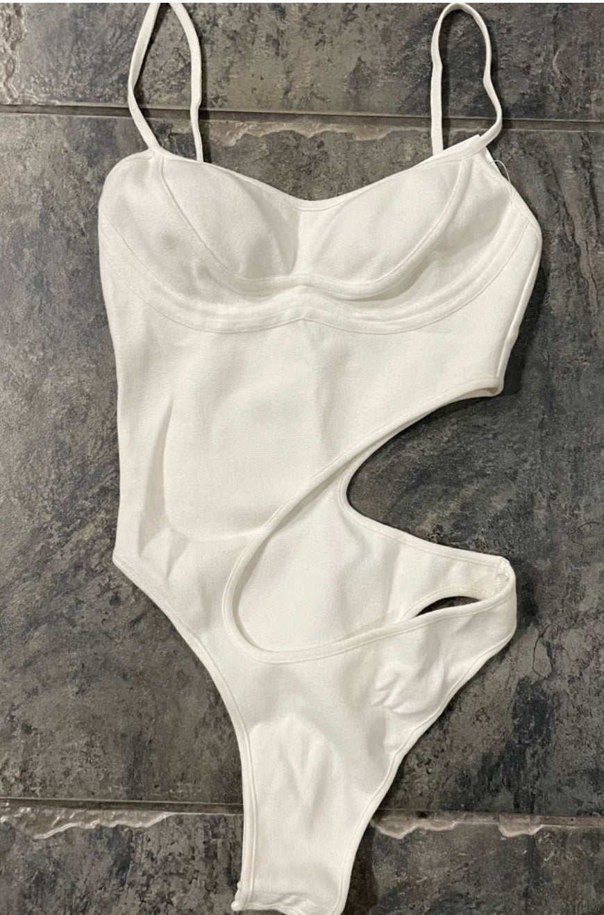 MUGLER Women's Asymmetric Cutout Bodysuit in Ivory Size XS $760