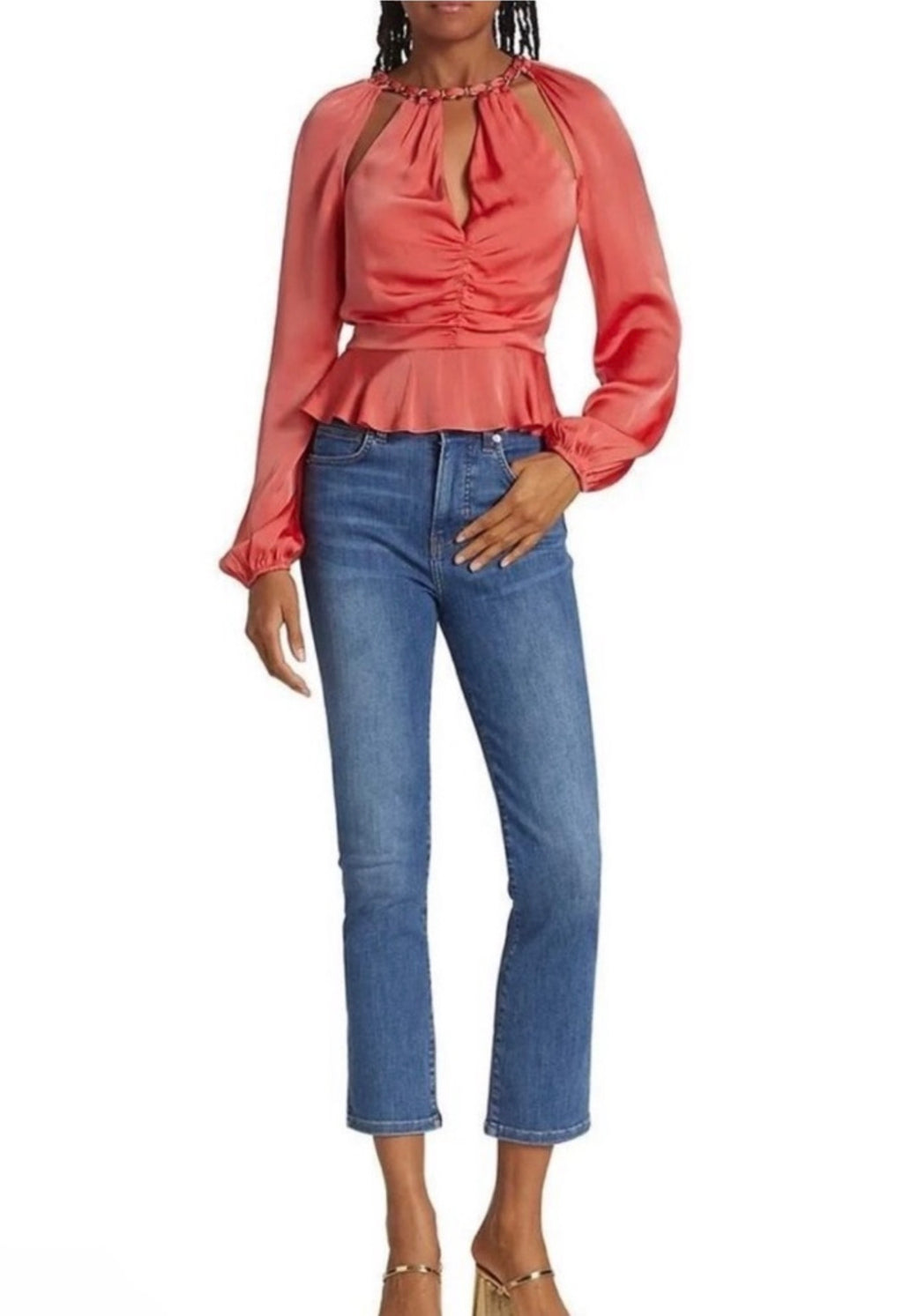 New! Veronica Beard Yulita Cut-Out Silk-Blend Top Watermelon Size 8 $498