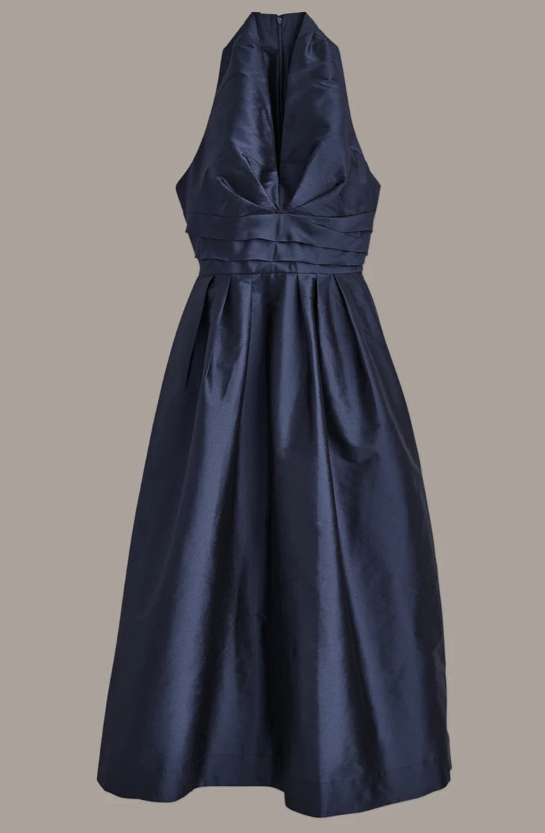 Donna Karan Sleeveless V-Neck Taffeta Midi Cocktail Dress TAFFETA BLUE  Sz 8
