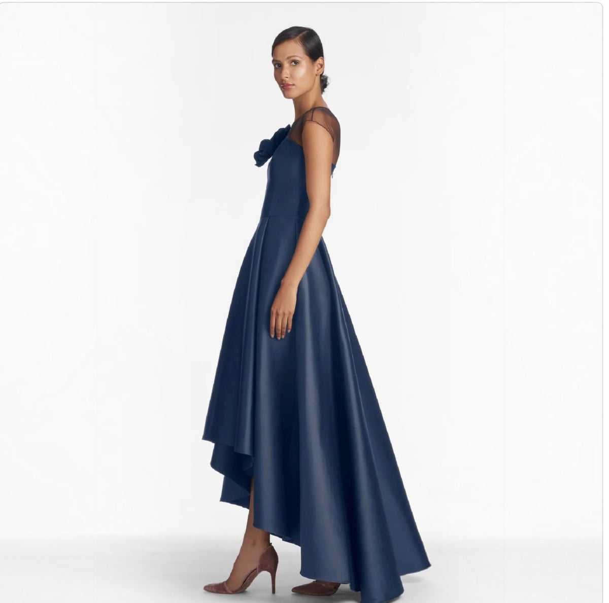 Sachin & Babi Blakely Gown Navy Hi-Lo Floral Detail Size 14