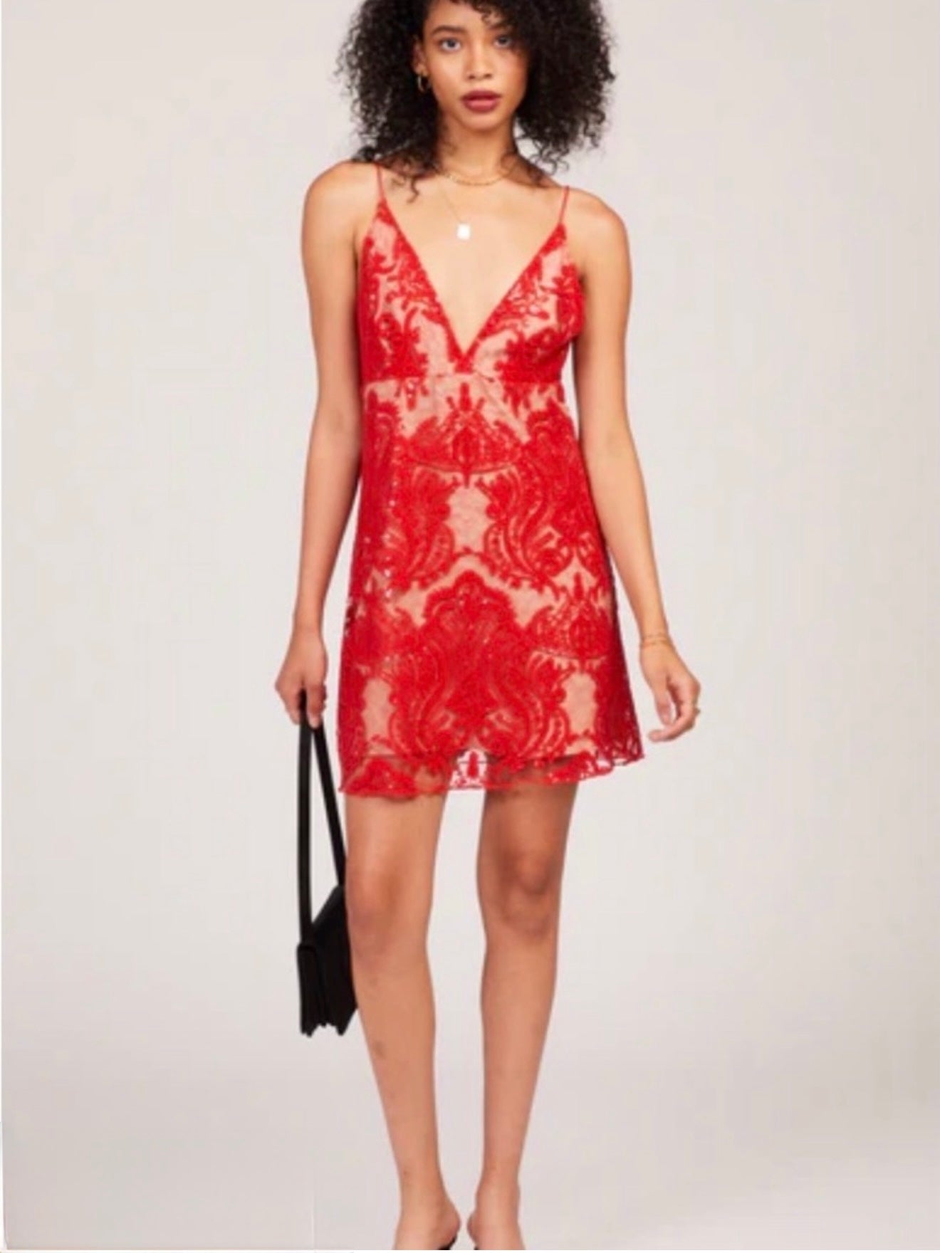 Free People Night Shimmers Lace Sequined Mini Dress red Sz 2