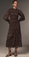 RHODE ELIZA
SMOCKED MIDI DRESS IN INK MORLAIX FLEUR SIZE Small $475