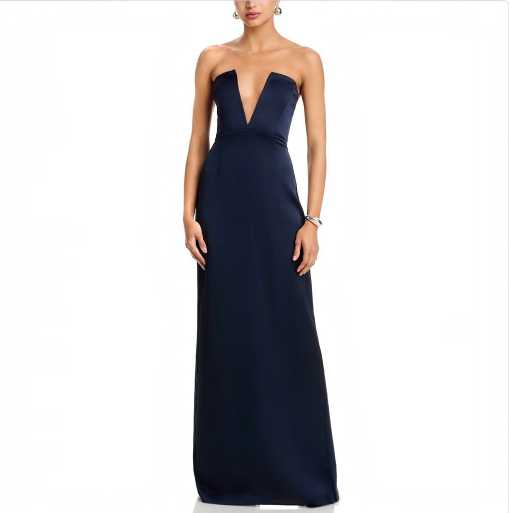 RAMY BROOK Raquel V-Neck Strapless Gown Navy Size 8