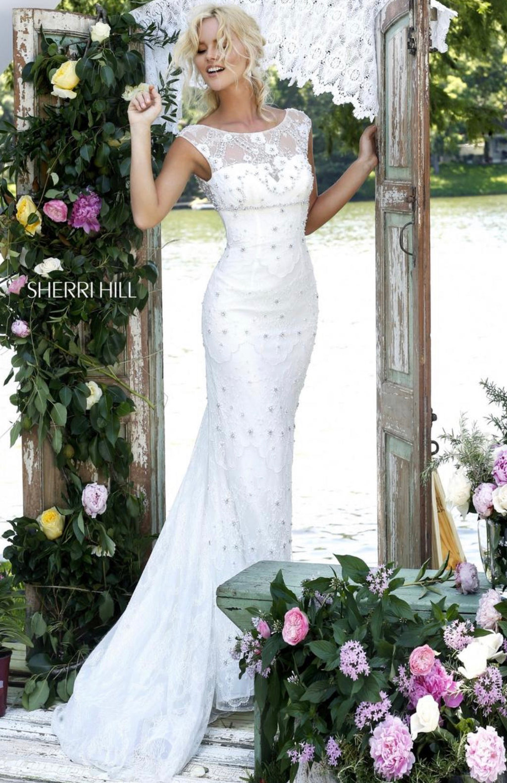 Sherri Hill Style 50069 Ivory Lace Mermaid Bridal Gown Size 2