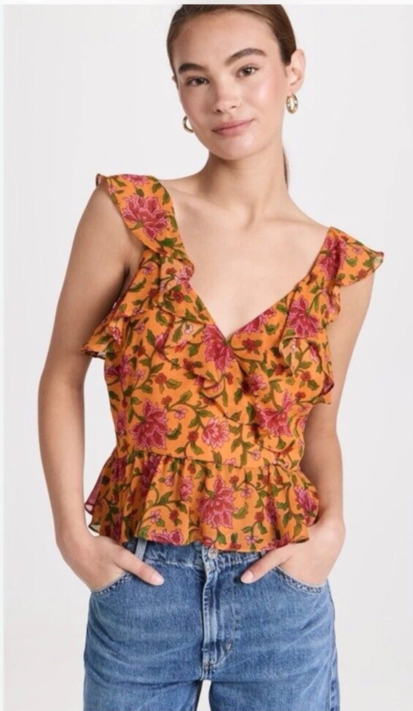 Veronica Beard Randa Ruffle Floral Silk top sz 0 $378