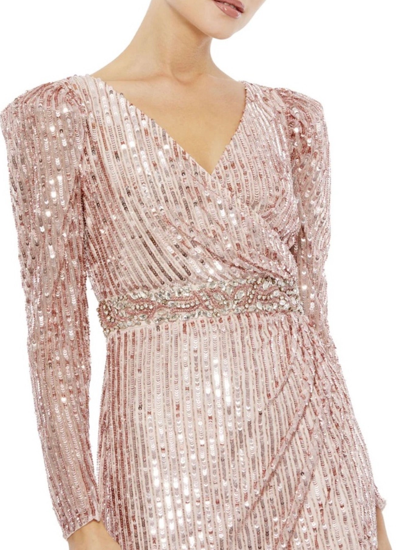 MAC DUGGAL SEQUIN
PUFF SLEEVE SURPLICE GOWN DRESS
In Rose Pink Sz 4 $598 style 93549