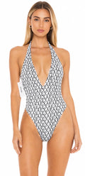 AEXAE Monogram Tie-Neck One-Piece Swimsuit Size Large $160