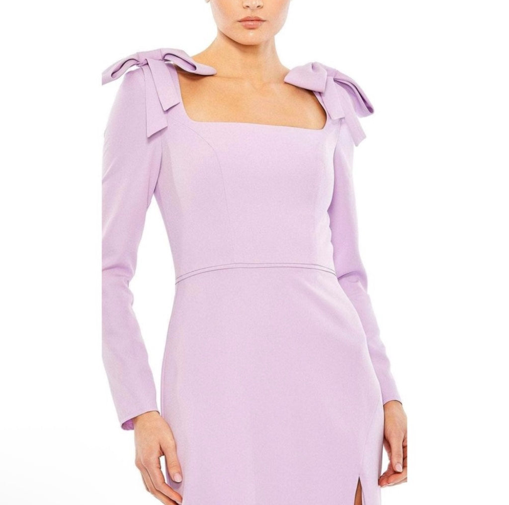 Mac Duggal 49648 Lilac Bow Shoulder Long Sleeve Gown Size 6 $458
