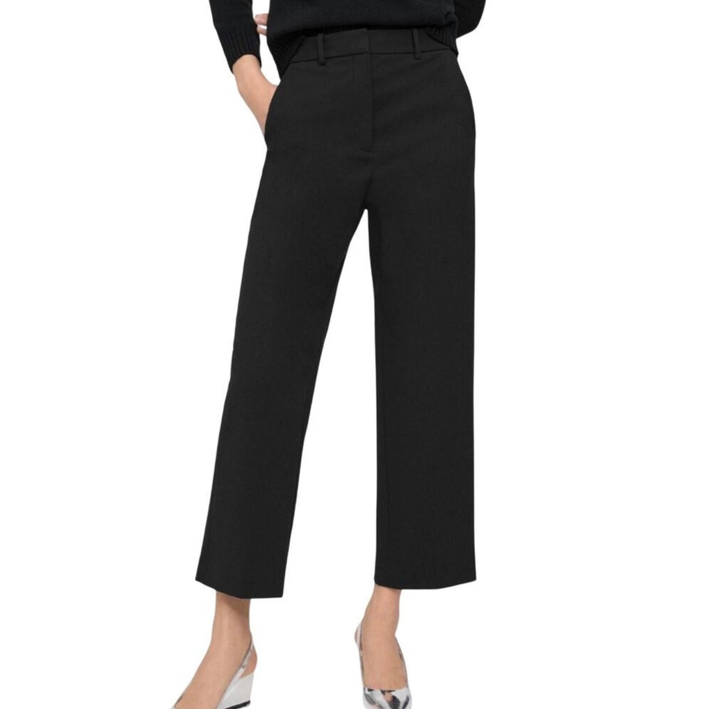 Theory High-Waist Straight Pant in High Twist Twill  Black Sz 0 $345