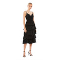 MAC DUGGAL 55437 Ruffle Layered V-Neck Midi Dress in Black