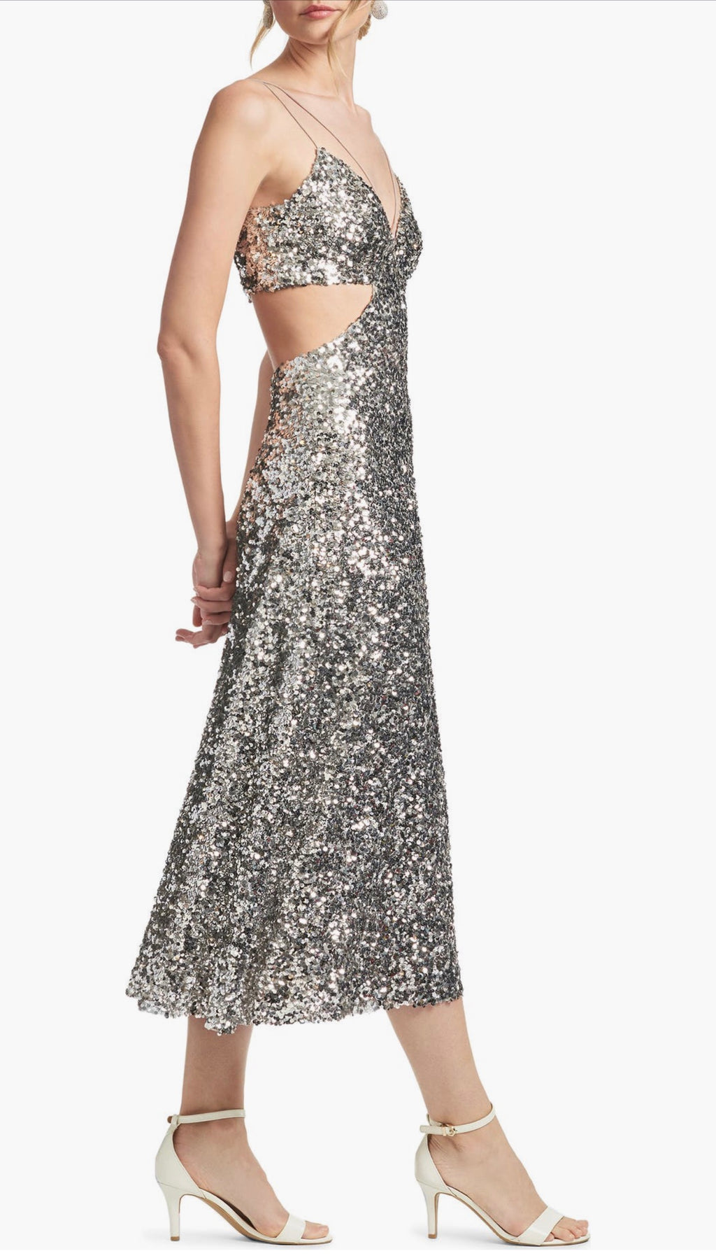 Sachin & Babi Roux Sequin Cutout
Midi Dress Silver Sz 4 $475