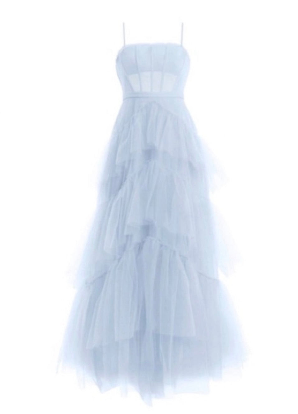 BCBGMAXAZRIA Sheer Tiered Ruffle Gown in Kentucky Blue Sz 6 $498