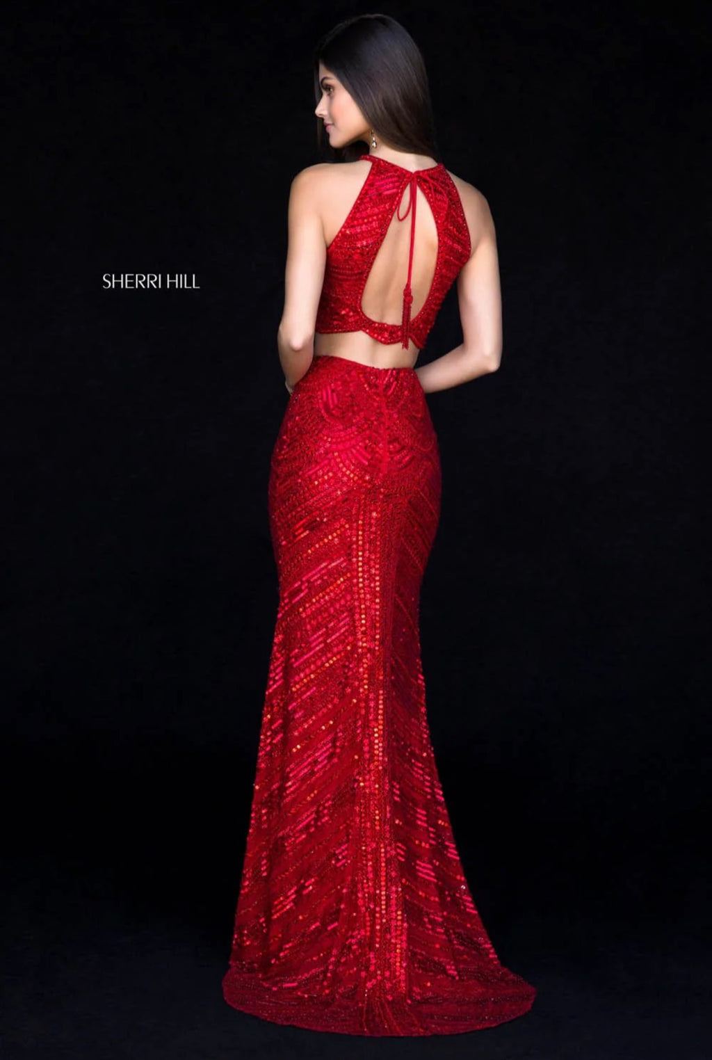 Sherri Hill 52063 Red Two Piece Sequin Gown NWT Size 0 $598