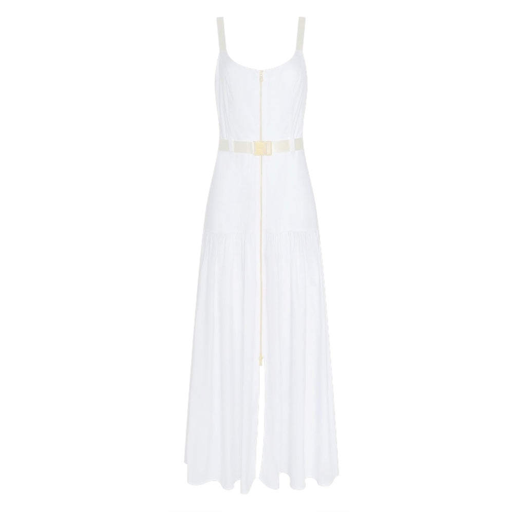 L’AGENCE Rima White Belted Zip Maxi Dress Size 00