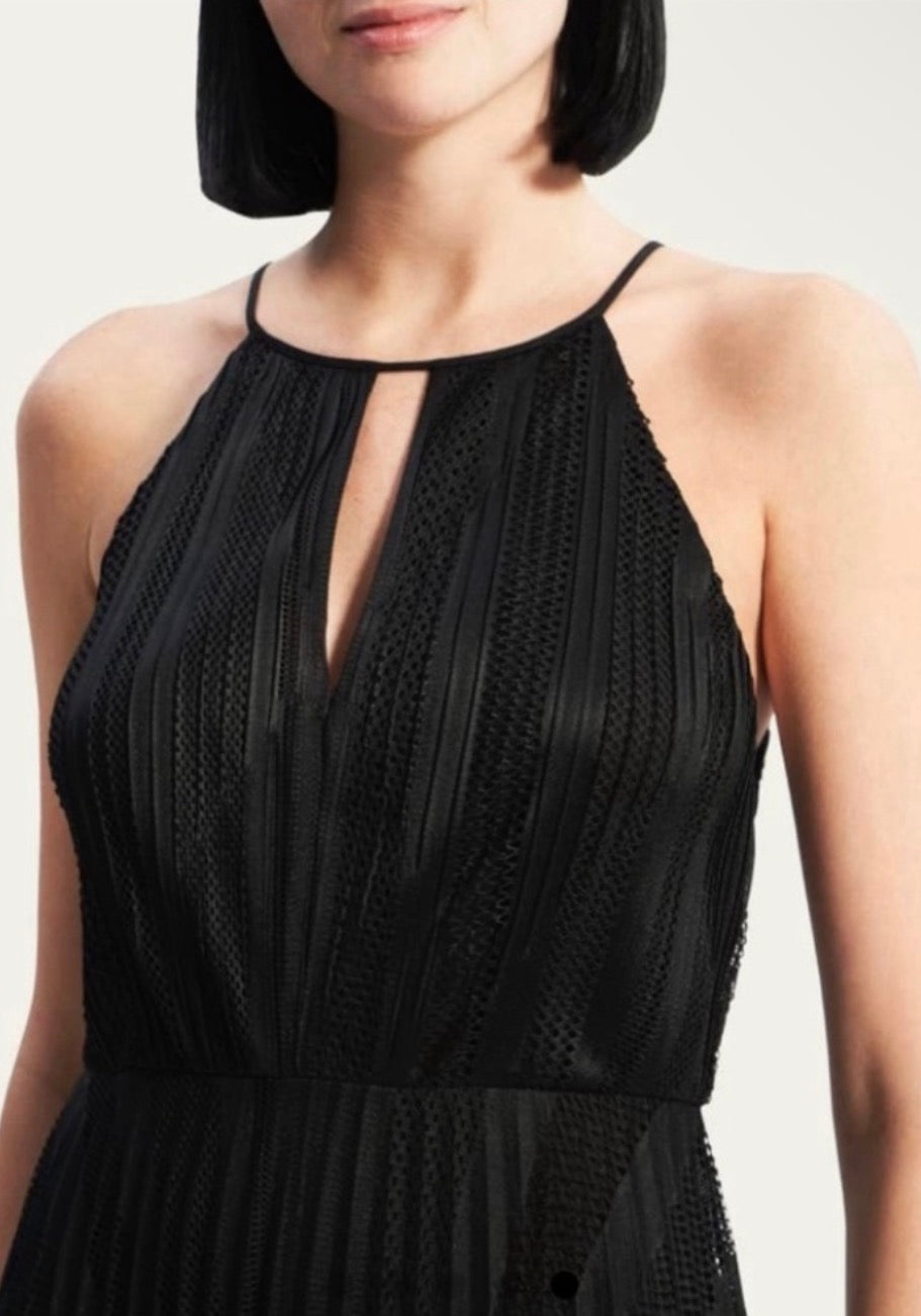 NWT Theory Pleated Lace Halter Midi Dress in Black Size 4 $595
