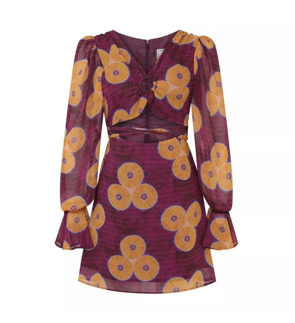 AUTUMN ADEIGBO Amelie Printed Cut-Out Mini A-Line Dress Sz 0