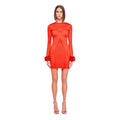 OW Collection CIARA Mini Dress in Red Removable Fur Cuffs
Sz Large