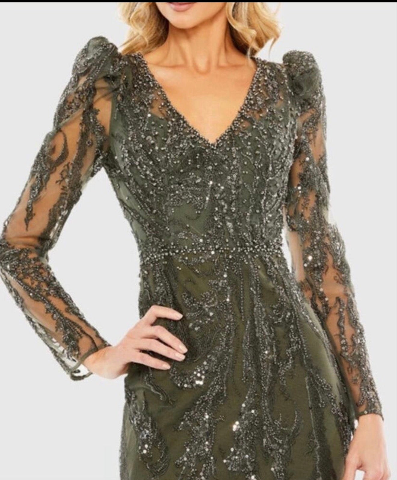 Mac Duggal 20349 Olive Green
Beaded V-Neck Gown Size 10
$998