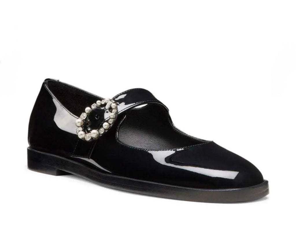 Stuart Weitzman Loralei Crystal Black Patent Mary Jane Flats Size 7.5