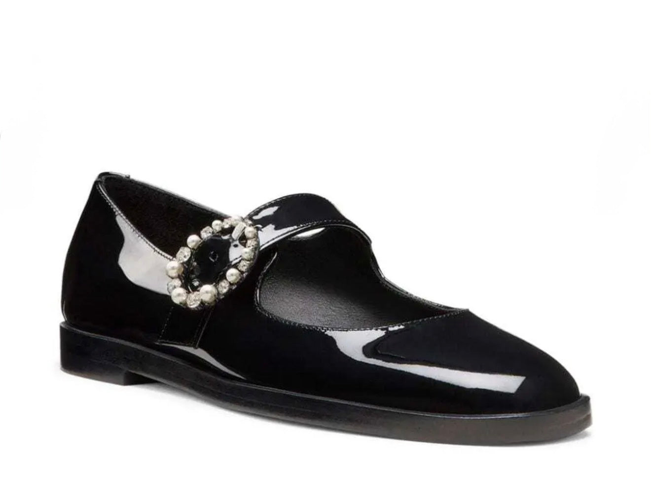 Stuart Weitzman Loralei Crystal Black Patent Mary Jane Flats Size 7.5