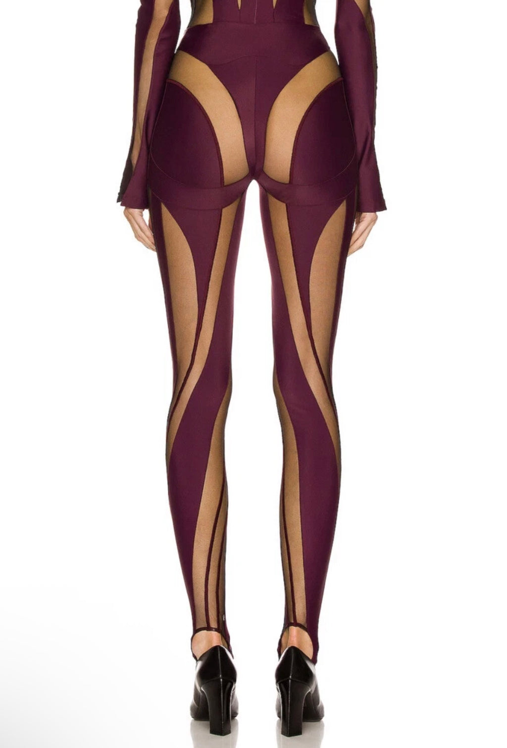 Mugler Sheer Spiral
Stirrup Leggings
Raisin Black Mesh Illusion FR 38
