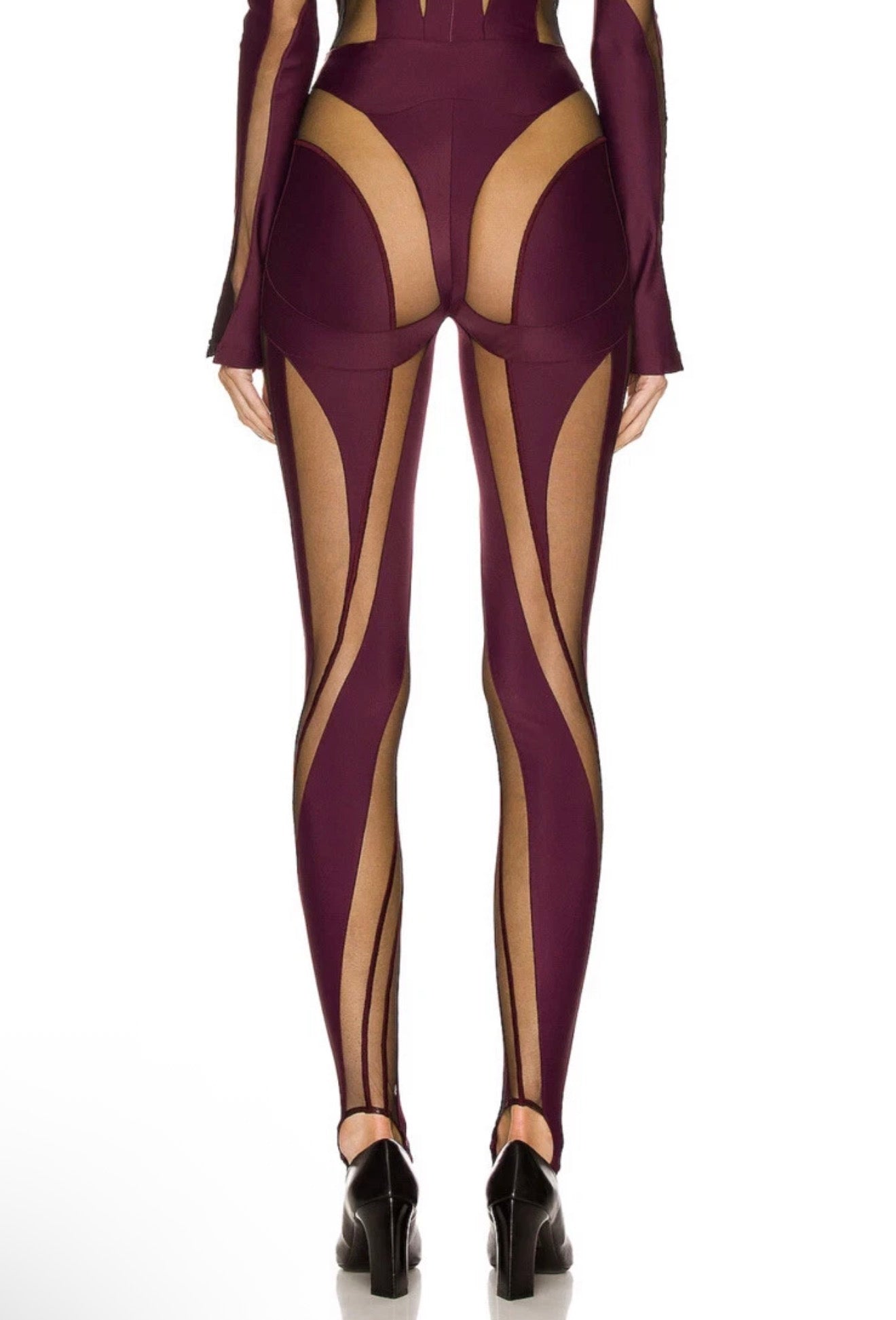 Mugler Sheer Spiral
Stirrup Leggings
Raisin Black Mesh Illusion FR 38