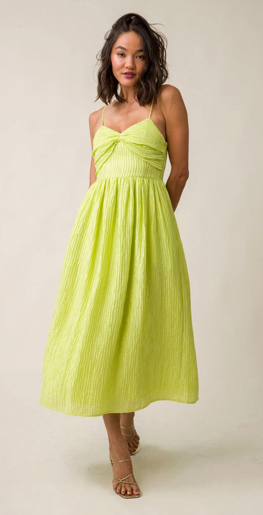 Line & Dot MAIA MIDI DRESS in Chartruese Sz Small $148