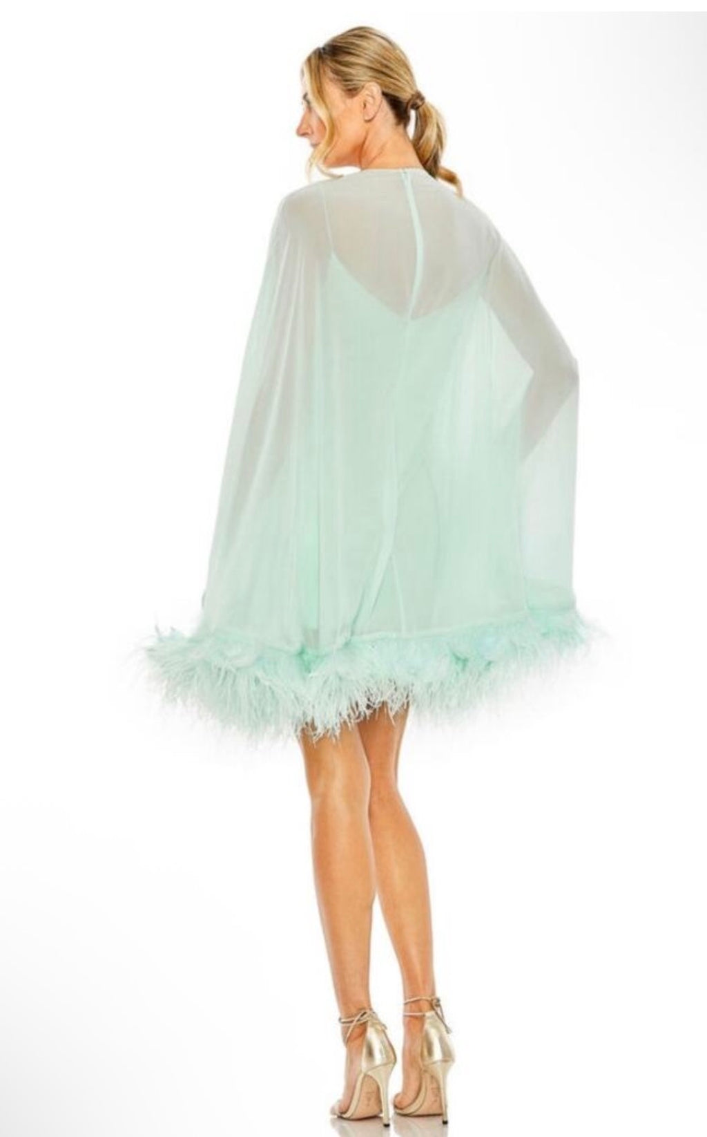 Mac Duggal 11622 Mint Green Feather Trim Trapeze Mini Cocktail Dress Sz 10 $598