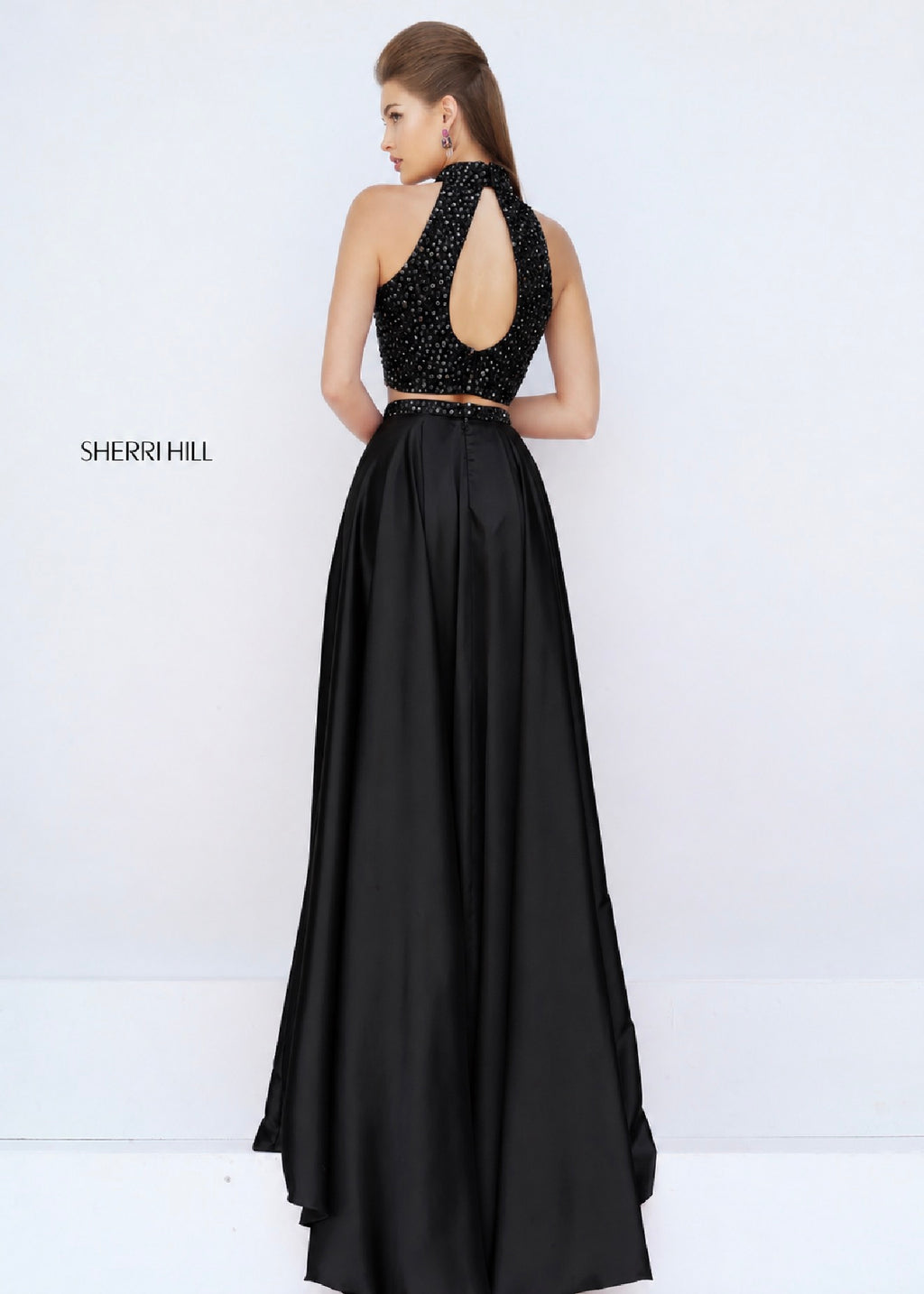 Sherri Hill 11330 Black Two Piece Halter High Slit Prom Gown Dress
Size 8 $498