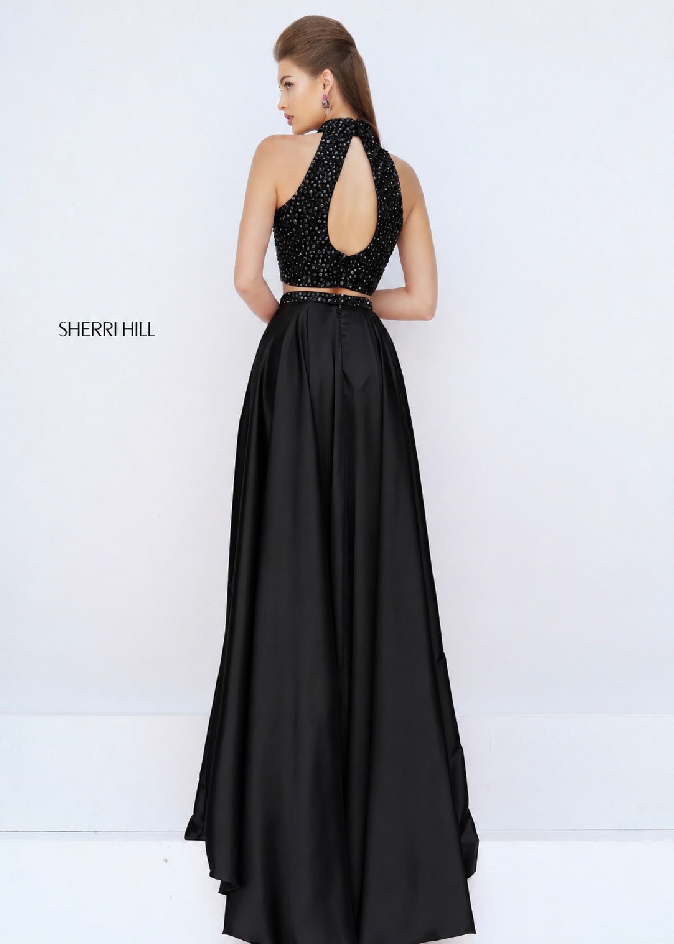 Sherri Hill 11330 Black Two Piece Halter High Slit Prom Gown Dress
Size 8 $498