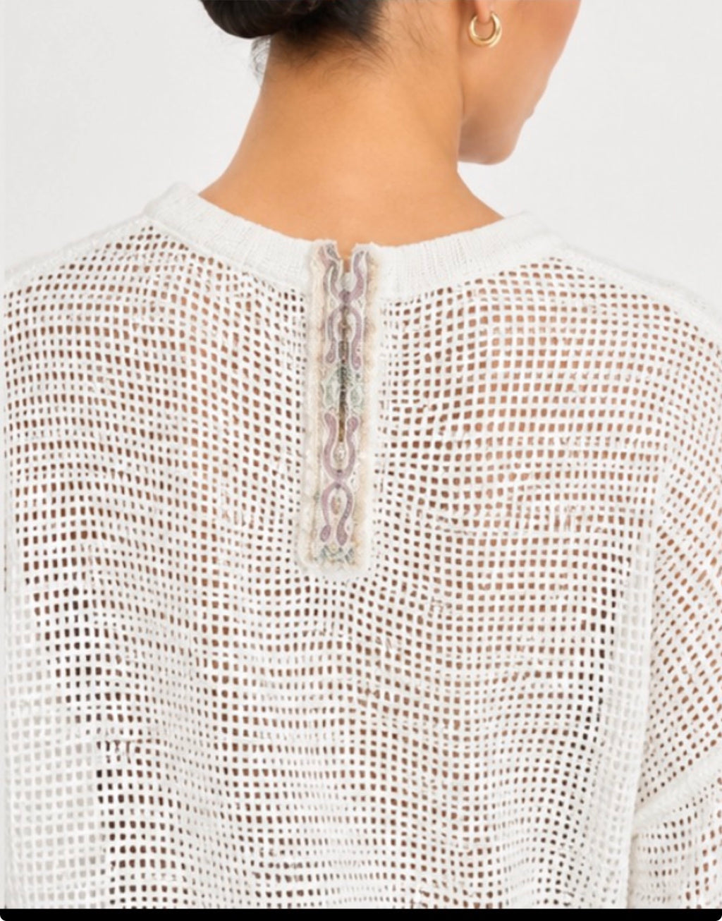 POL Oversized Open Knit Mesh Sweater Ivory Boho Beachy Pullover Sz Small
