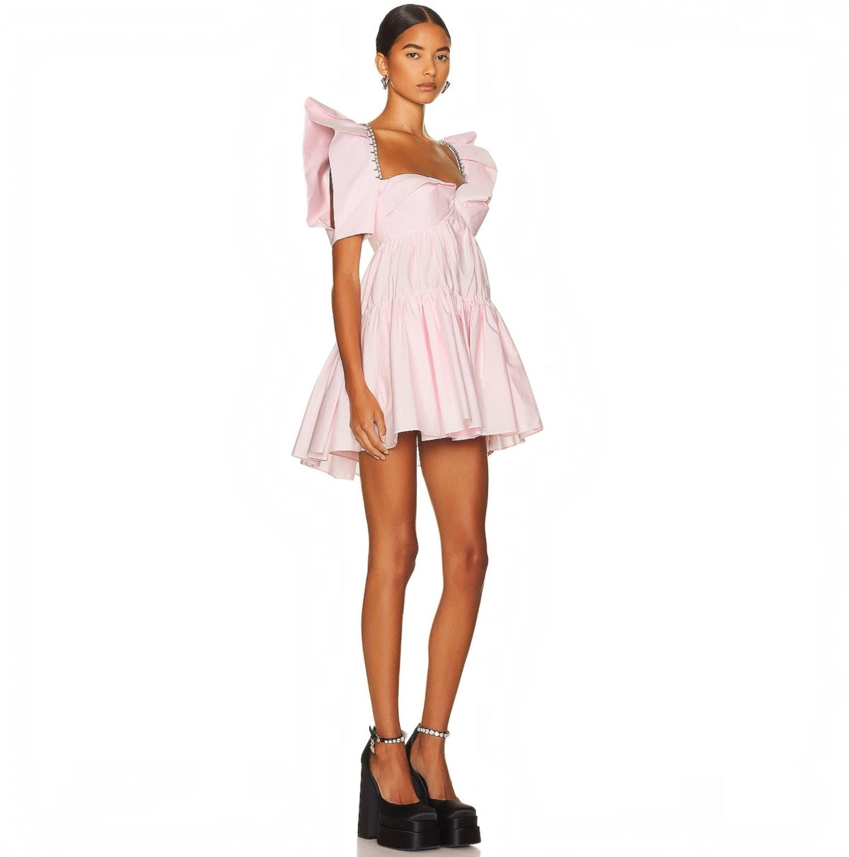 AREA Crystal Trim Poplin Mini Dress Pink Size 10
